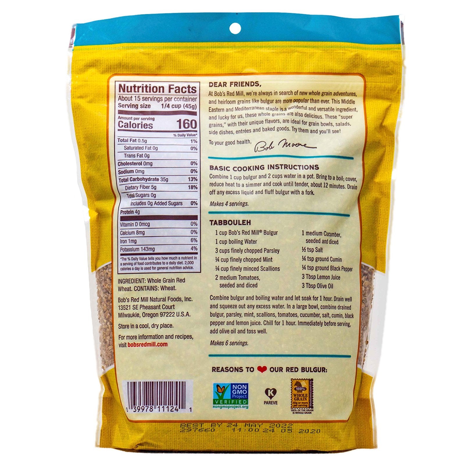 Bulger Powder Red Bulgur Whole Grain 24 Oz (680 G For Sale Bob’s Red Mill Whole Grain ...